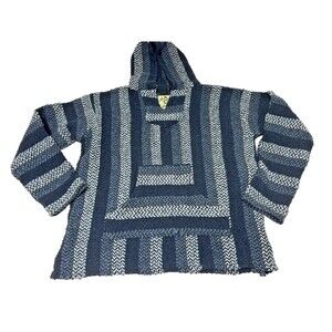 Baja Joe Unisex Size S Blues Mexican Hoodie Drug Rug Poncho Y2K Retro Hippie